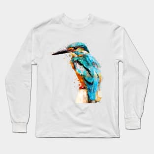 Dramabite Watercolor kingfisher animal bird artistic painting Long Sleeve T-Shirt